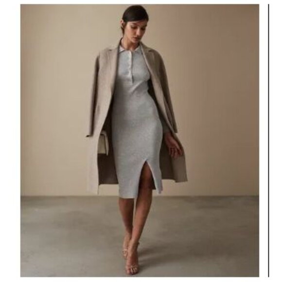 NWT Reiss Louise Light Heathered Gray Ribbed Midi Sweater Dress S  $345 USD - Picture 4 of 15